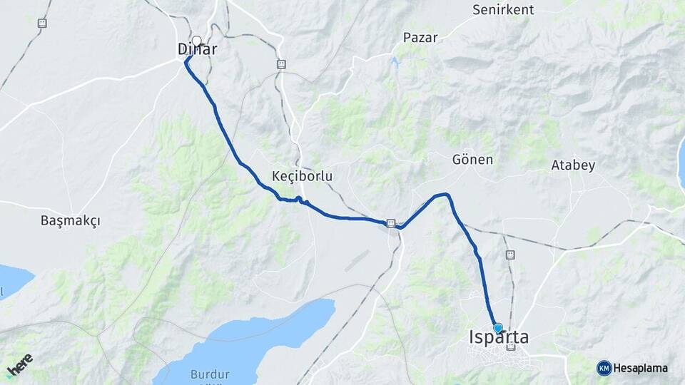Isparta Dinar Afyonkarahisar Arası Kaç Km - Yol Haritası
