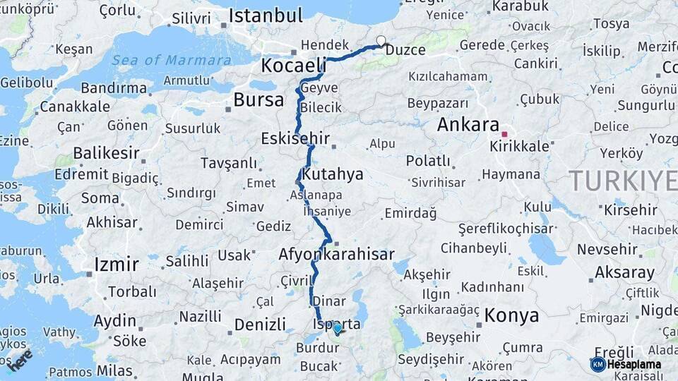 Isparta Düzce Arası Kaç Km - Yol Haritası