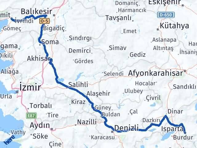 Isparta Edremit Balıkesir Arası Kaç Km - Yol Haritası