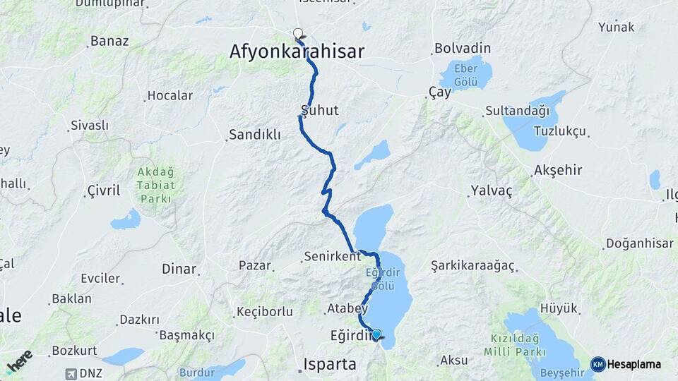 Isparta Eğirdir Afyonkarahisar Arası Kaç Km - Yol Haritası