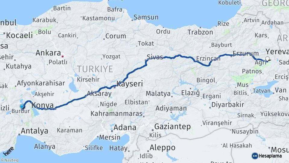 Isparta Eğirdir Ağrı Arası Kaç Km - Yol Haritası