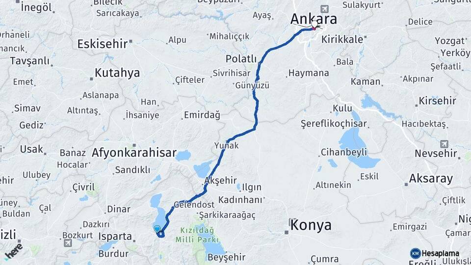 Isparta Eğirdir Ankara Arası Kaç Km - Yol Haritası