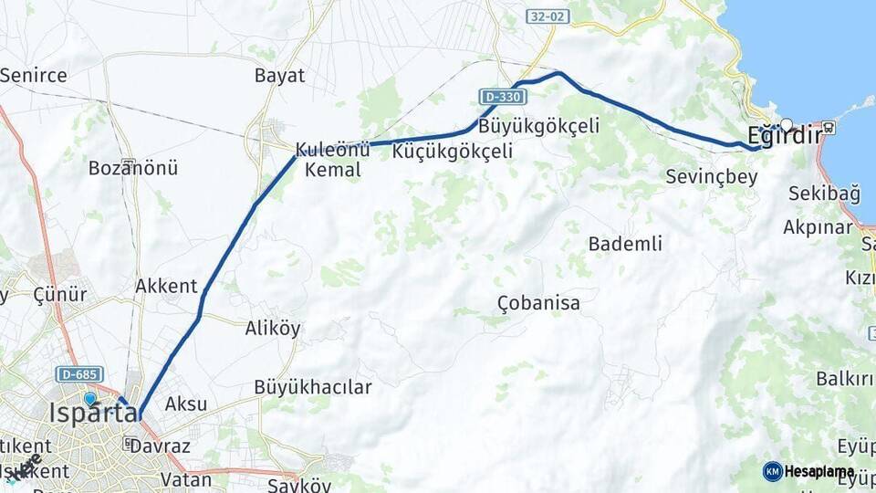 Isparta Eğirdir Arası Kaç Km - Yol Haritası