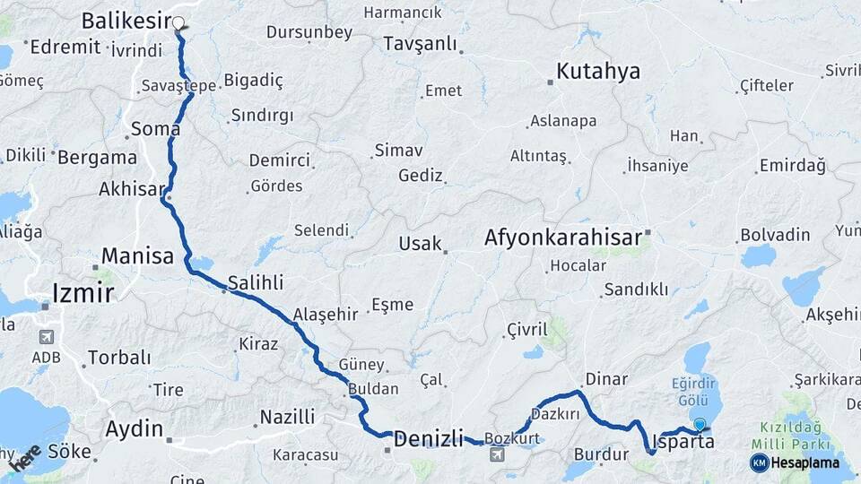 Isparta Eğirdir Balıkesir Arası Kaç Km - Yol Haritası