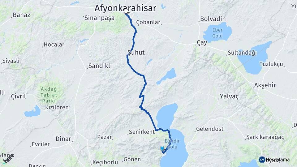 Isparta Eğirdir Barla Afyonkarahisar Arası Kaç Km - Yol Haritası