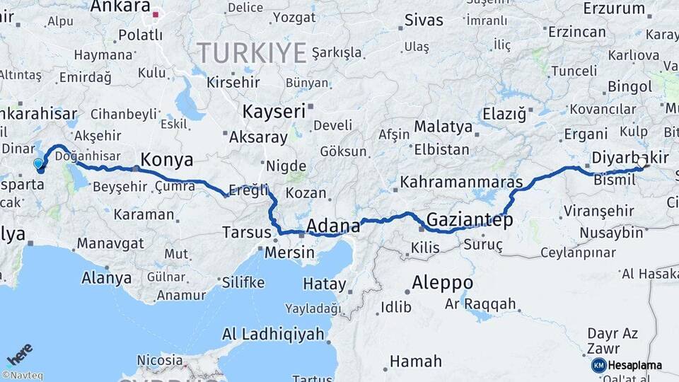 Isparta Eğirdir Batman Arası Kaç Km - Yol Haritası