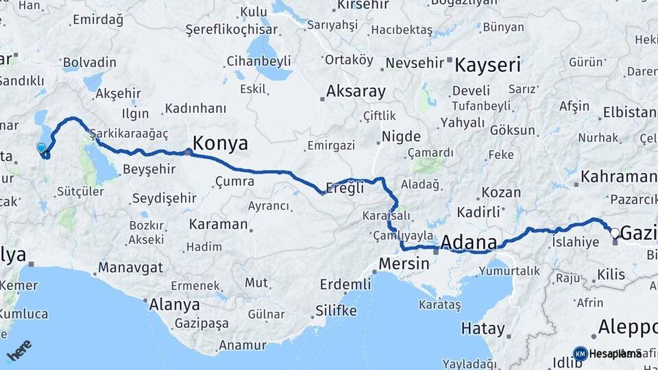 Isparta Eğirdir Gaziantep Arası Kaç Km - Yol Haritası