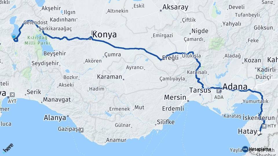 Isparta Eğirdir Hatay Arası Kaç Km - Yol Haritası