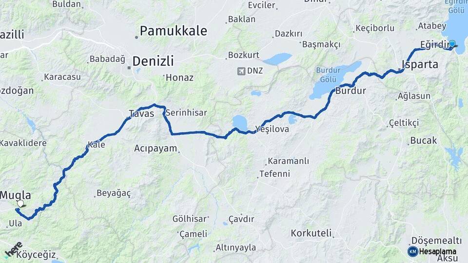 Isparta Eğirdir Muğla Arası Kaç Km - Yol Haritası