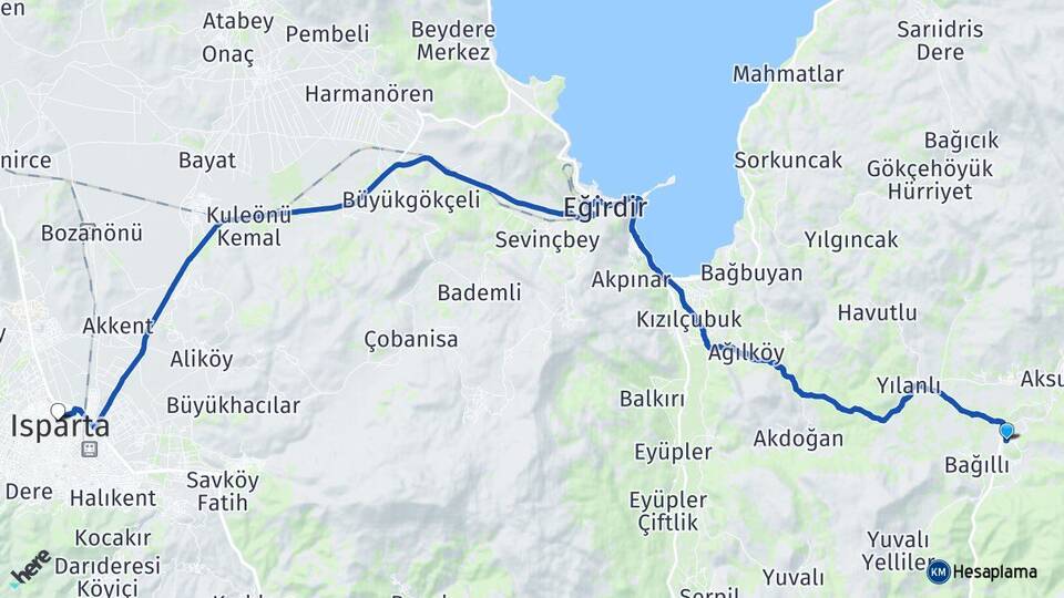 Isparta Eğirdir Pazarköy Arası Kaç Km - Yol Haritası