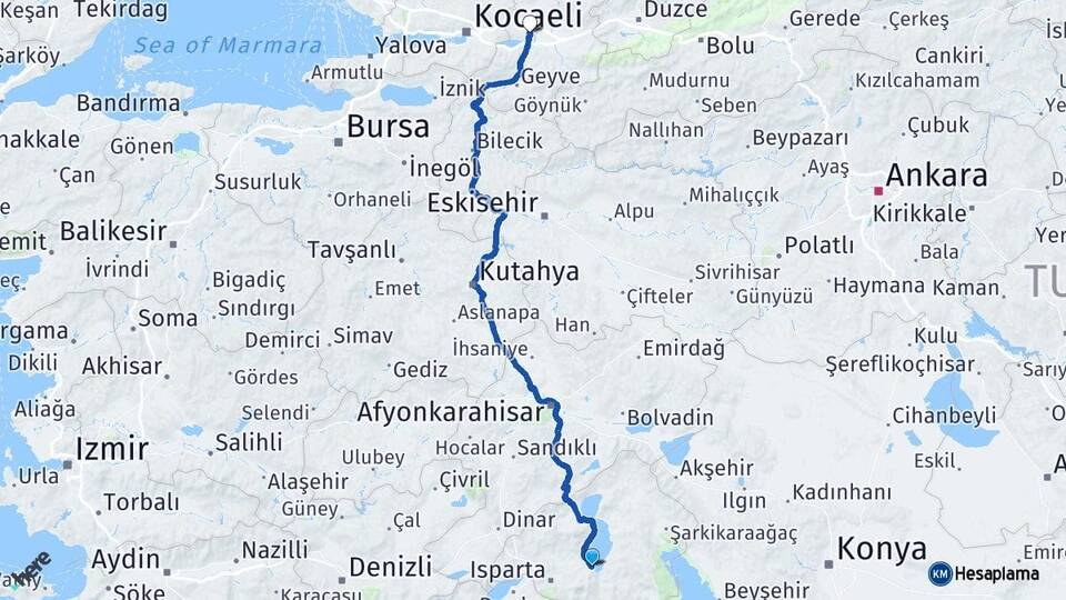 Isparta Eğirdir Sakarya Arası Kaç Km - Yol Haritası