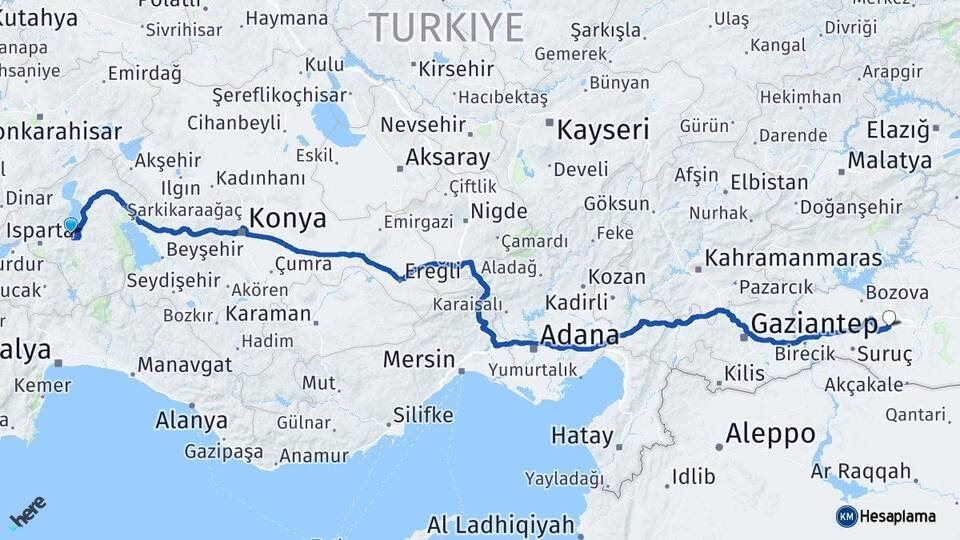 Isparta Eğirdir Şanlıurfa Arası Kaç Km - Yol Haritası