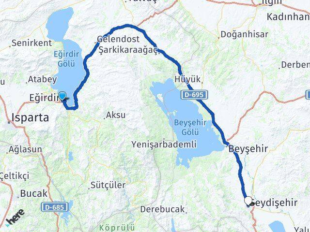Isparta Eğirdir Seydişehir Konya Arası Kaç Km - Yol Haritası