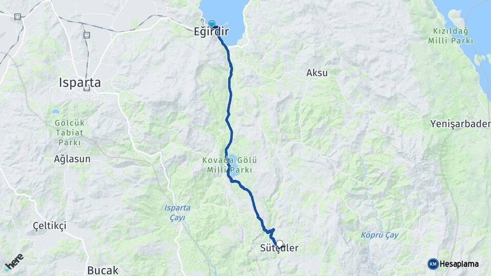 Isparta Eğirdir Sütçüler Arası Kaç Km - Yol Haritası