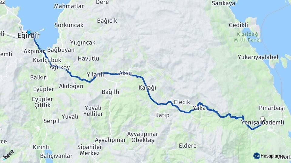 Isparta Eğirdir Yenişarbademli Arası Kaç Km - Yol Haritası
