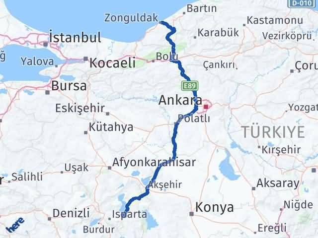 Isparta Eğirdir Zonguldak Arası Kaç Km - Yol Haritası