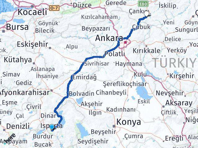 Isparta Eldivan Çankırı Arası Kaç Km - Yol Haritası