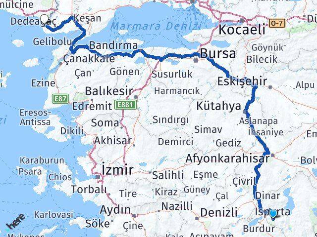 Isparta Enez Edirne Arası Kaç Km - Yol Haritası