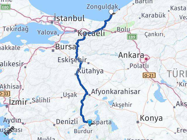 Isparta Ereğli Zonguldak Arası Kaç Km - Yol Haritası