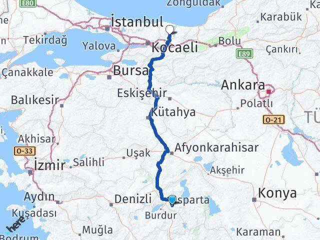 Isparta Ferizli Sakarya Arası Kaç Km - Yol Haritası