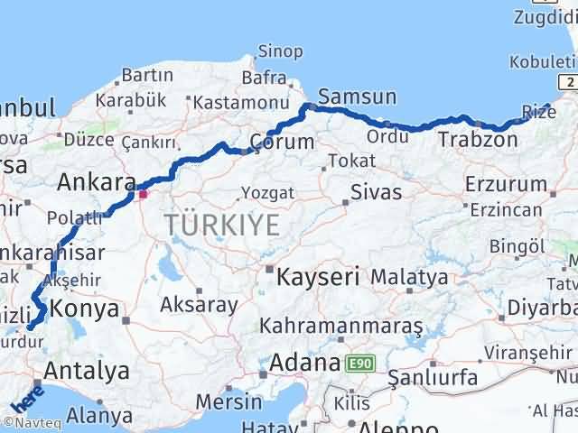 Isparta Fındıklı Rize Arası Kaç Km - Yol Haritası