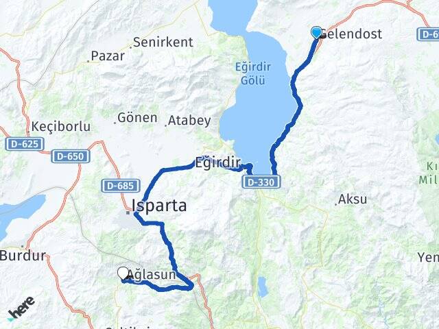 Isparta Gelendost Ağlasun Burdur Arası Kaç Km - Yol Haritası