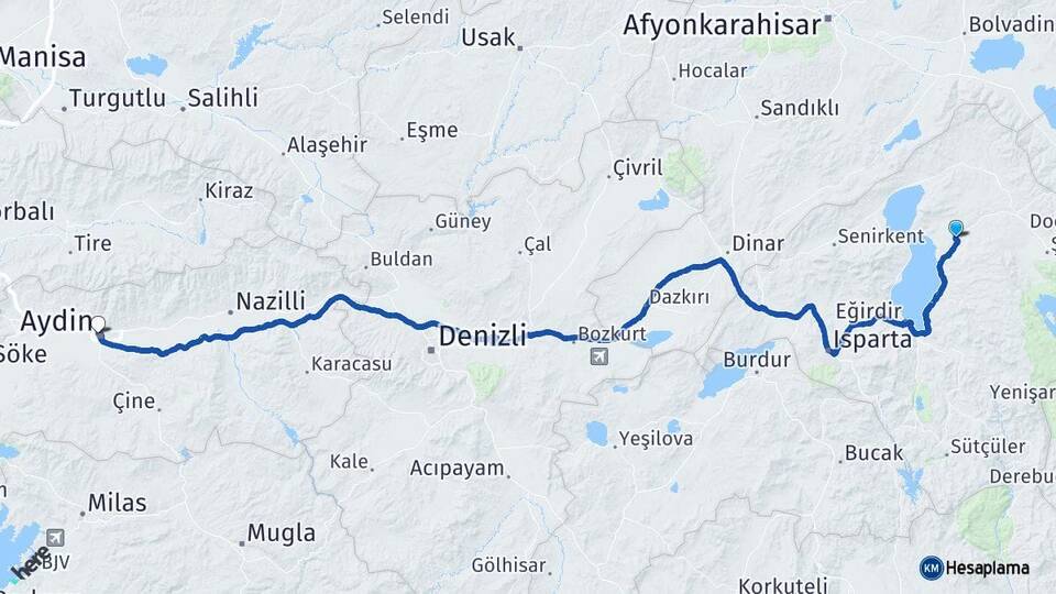 Isparta Gelendost Aydın Arası Kaç Km - Yol Haritası