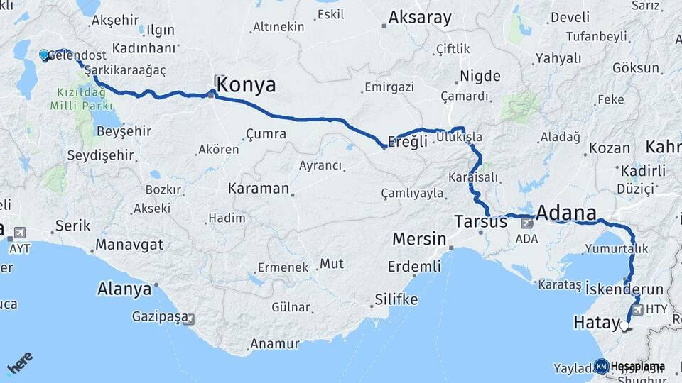Isparta Gelendost Hatay Arası Kaç Km - Yol Haritası
