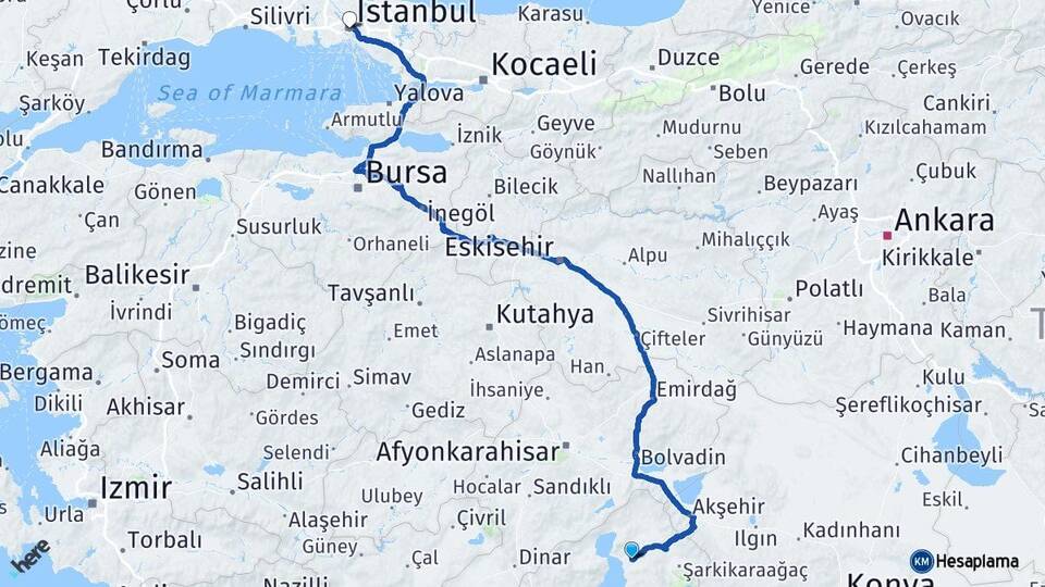 Isparta Gelendost İstanbul Arası Kaç Km - Yol Haritası