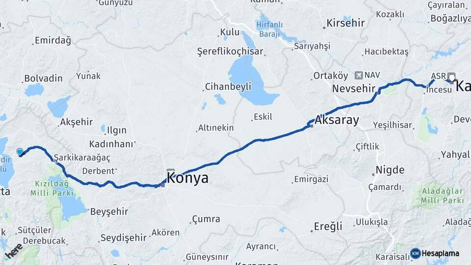 Isparta Gelendost Kayseri Arası Kaç Km - Yol Haritası
