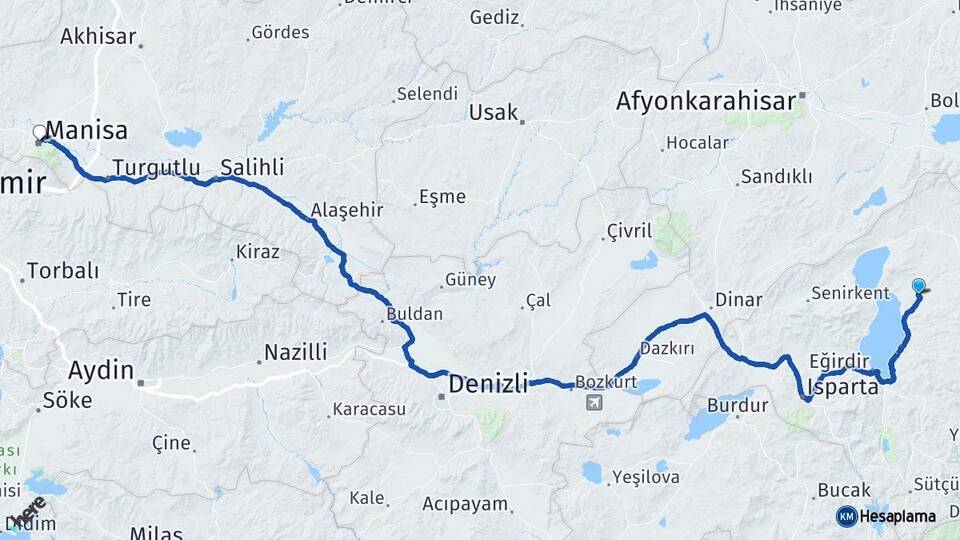 Isparta Gelendost Manisa Arası Kaç Km - Yol Haritası