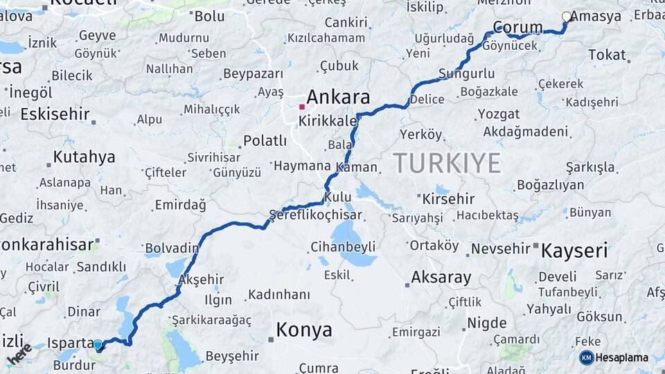 Isparta Gelincik Arası Kaç Km - Yol Haritası