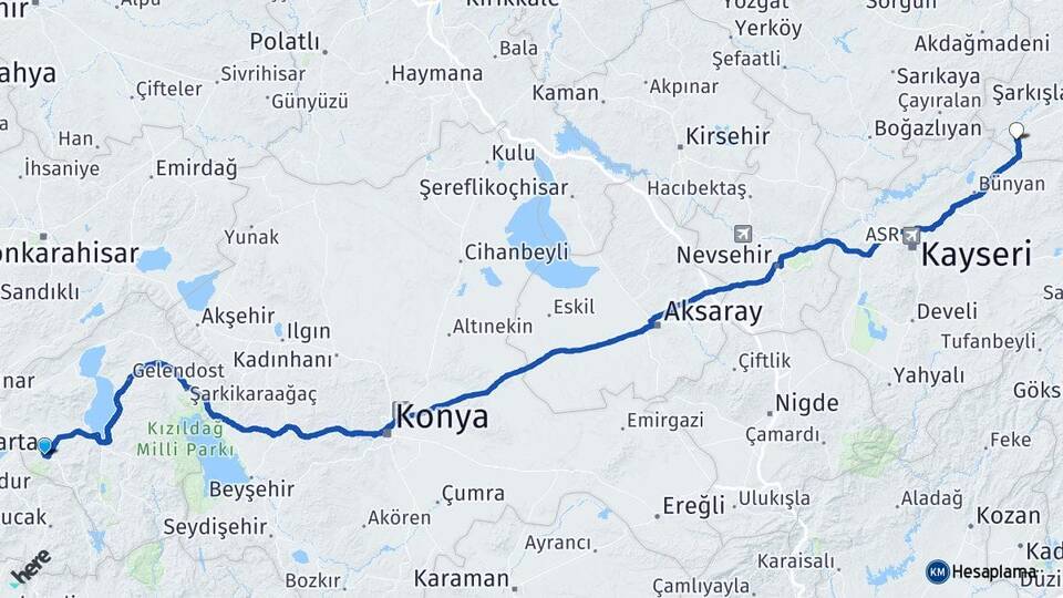 Isparta Gemerek Sivas Arası Kaç Km - Yol Haritası