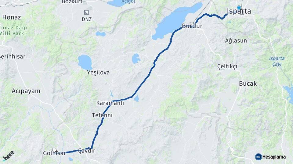 Isparta Gölhisar Burdur Arası Kaç Km - Yol Haritası