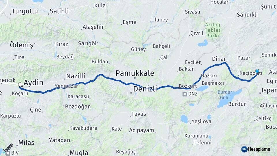 Isparta Gönen Efeler Aydın Arası Kaç Km - Yol Haritası