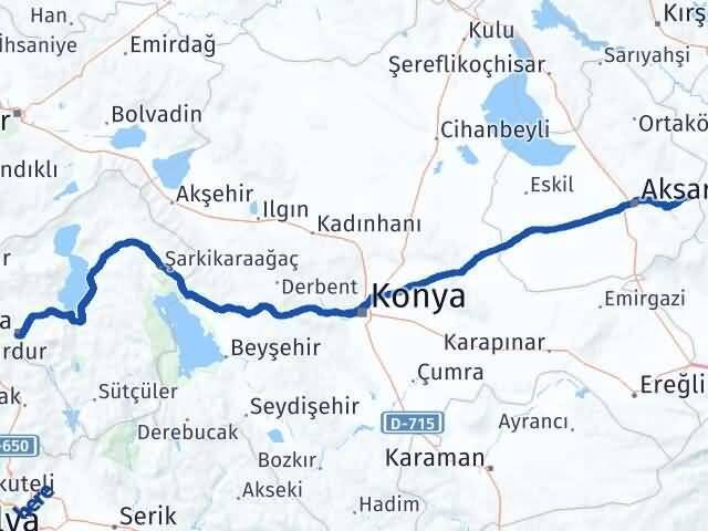 Isparta Gülağaç Aksaray Arası Kaç Km - Yol Haritası
