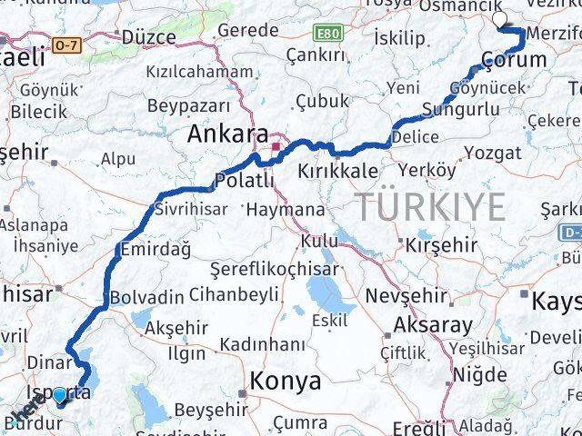 Isparta Gümüşhacıköy Amasya Arası Kaç Km - Yol Haritası