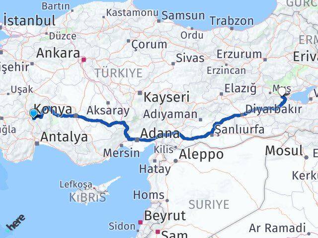 Isparta Güroymak Bitlis Arası Kaç Km - Yol Haritası