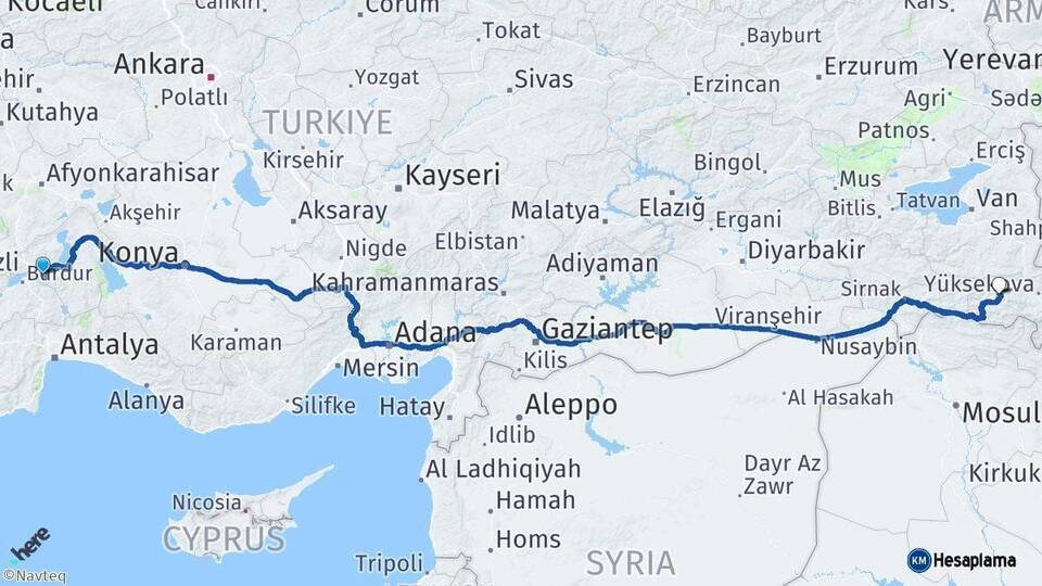 Isparta Hakkari Arası Kaç Km - Yol Haritası