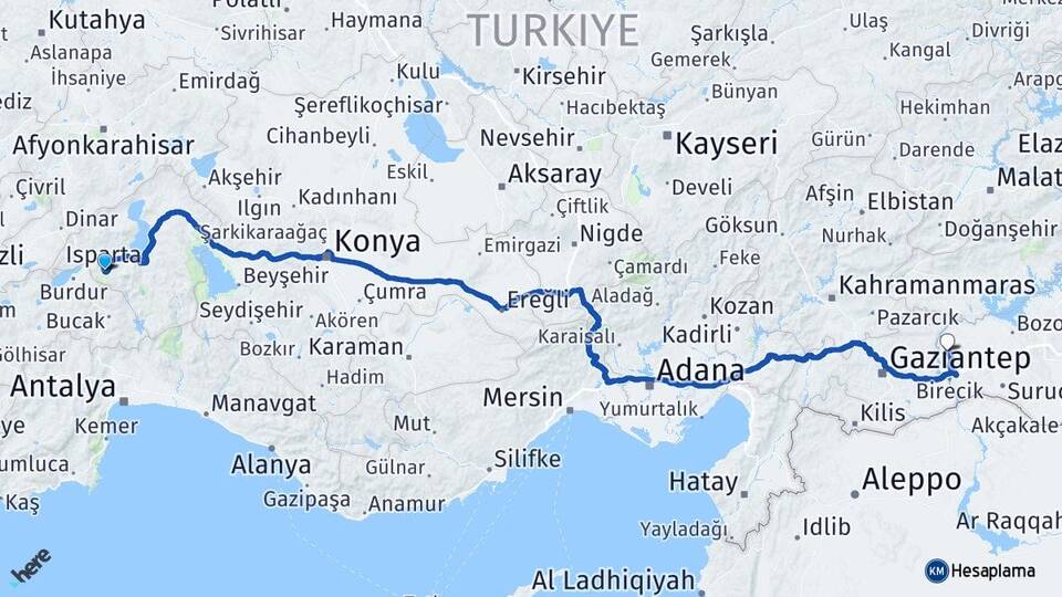 Isparta Halfeti Şanlıurfa Arası Kaç Km - Yol Haritası
