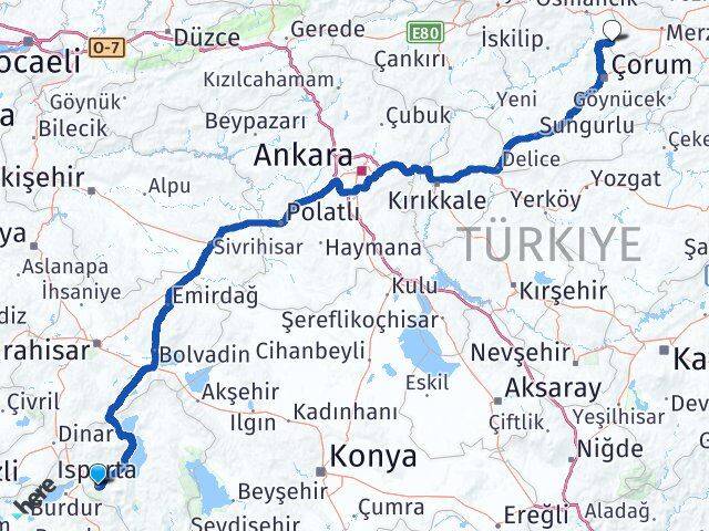 Isparta Hamamözü Amasya Arası Kaç Km - Yol Haritası
