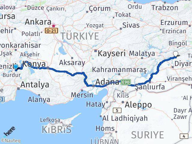 Isparta Hani Diyarbakır Arası Kaç Km - Yol Haritası