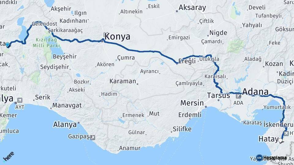 Isparta Hatay Arası Kaç Km - Yol Haritası
