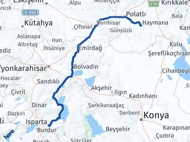 Isparta Haymana Ankara Arası Kaç Km - Yol Haritası