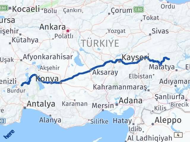 Isparta Hekimhan Malatya Arası Kaç Km - Yol Haritası