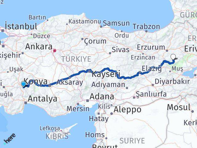 Isparta Hınıs Erzurum Arası Kaç Km - Yol Haritası