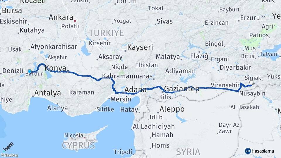 Isparta İdil Şırnak Arası Kaç Km - Yol Haritası