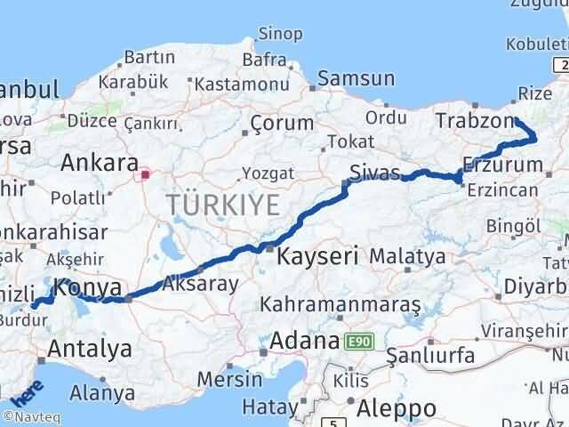 Isparta İkizdere Rize Arası Kaç Km - Yol Haritası