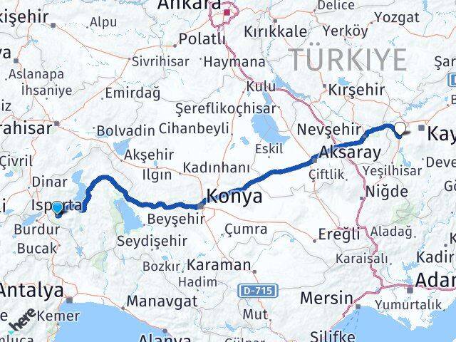 Isparta İncesu Kayseri Arası Kaç Km - Yol Haritası