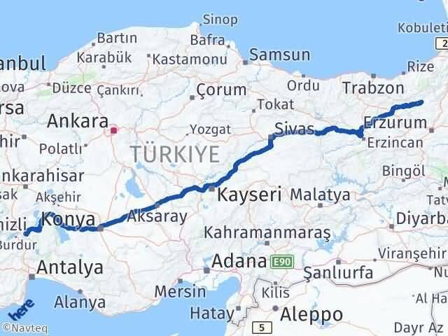 Isparta İspir Erzurum Arası Kaç Km - Yol Haritası